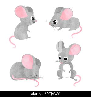 Ensemble de jolies petites souris. Collection de souris aquarelle vectorielle Illustration de Vecteur