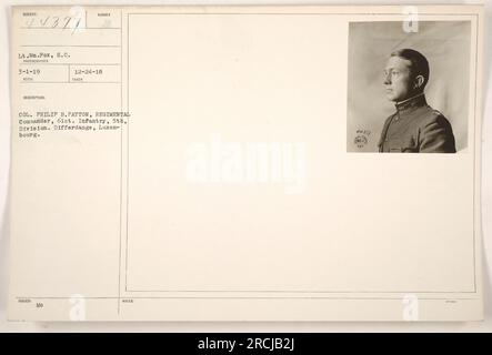 Lieutenant William Pox du signal corps capturé sur la photo 111-SC-44377 le 1 mars 1919. La photographie a été prise par le colonel Philip B. Payton, commandant régimentaire de la 61st Infantry, 5th Division. L'emplacement est Differdange, Luxembourg. Les billets supplémentaires comprennent le numéro Mc émis du 24 décembre 1918. Banque D'Images