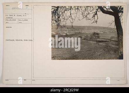 Légende : le lieutenant Paul W. Cloud, s.c., photographié à Chatillon, Belgique, le 1 décembre, 1918. La photographie a été prise d ' une colline. #40642. Source : photographies des activités militaires américaines pendant la première Guerre mondiale.' Banque D'Images