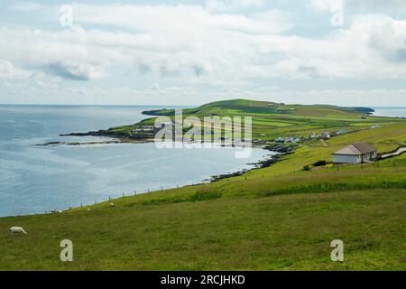 Sandwick, Sandsyre et Mousa villages et îles dans les îles Shetland, en Écosse. Banque D'Images