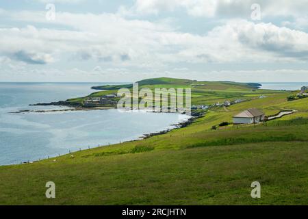 Sandwick, Sandsyre et Mousa villages et îles dans les îles Shetland, en Écosse. Banque D'Images