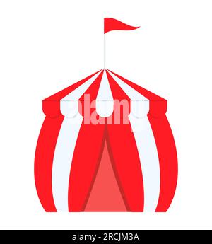 Tente de cirque élément de conception tente de cirque rayée rouge et blanche avec drapeau illustration vectorielle isolée sur fond blanc Illustration de Vecteur