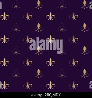 Gold Fleur de LIS design stylisé motif sans couture décor illustration vectorielle isolé sur fond violet foncé Illustration de Vecteur