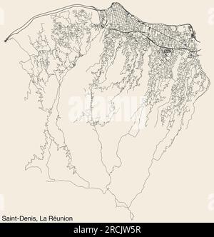 Carte des routes de SAINT-DENIS (LA RÉUNION), FRANCE Illustration de Vecteur