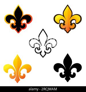 Fleur de LIS icons collection Royal French symbole héraldique différents types de couleur, noir et contour. Symbole de la Nouvelle-Orléans de soutien et de récupérer Desi Illustration de Vecteur