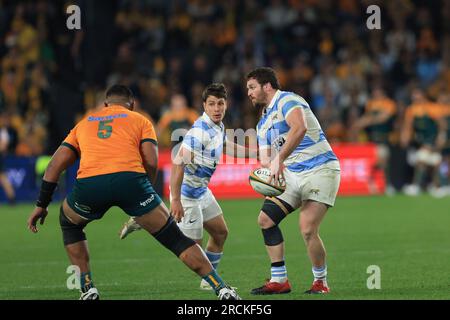 Sydney, Australie. 15 juillet 2023 ; CommBank Stadium , Sydney, Australie : le championnat de rugby eToro Australie contre Argentine ; Julian Montoya d'Argentine passe le ballon crédit : action plus Sports Images/Alamy Live News Banque D'Images