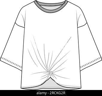 Top tendance à col rond et épaule baissée torsadé sur le devant Illustration de Vecteur