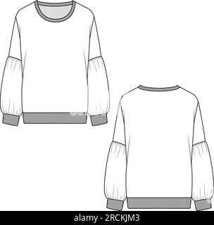 Fashion Lantern Sleeve col rond Sweatshirt technique dessin vectoriel dessin plat Illustration de Vecteur