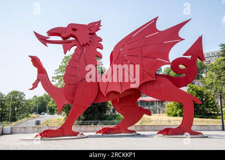 Symbole du dragon gallois au Celtic Manor International Conference Centre, Newport, pays de Galles, Royaume-Uni Banque D'Images