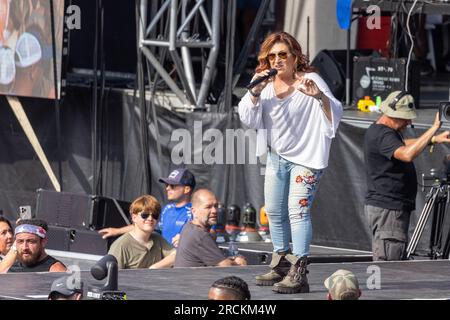 Chicago, États-Unis. 14 juillet 2023. JO Dee Messina pendant le Windy City Smokeout Music Festival le 14 juillet 2023, à Chicago, Illinois (photo de Daniel DeSlover/Sipa USA) crédit : SIPA USA/Alamy Live News Banque D'Images