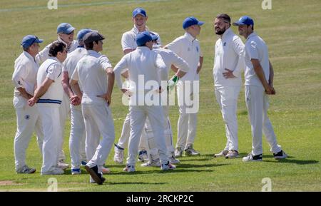 East Dean et Friston v Seaford. Match de cricket samedi après-midi dans le Sussex. Banque D'Images