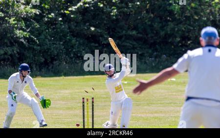 East Dean et Friston v Seaford. Match de cricket samedi après-midi dans le Sussex. Banque D'Images