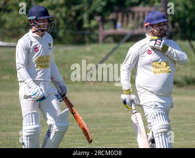 East Dean et Friston v Seaford. Match de cricket samedi après-midi dans le Sussex. Banque D'Images