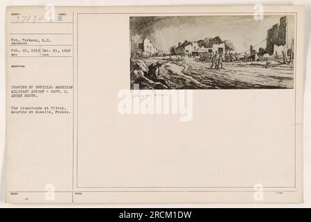 Légende de l'image : 'Carrefour à Flirey, Meurthe et Moselle, France. Prise le 21 décembre 1918 par le soldat Perhens, S.C. L'artiste militaire américain officiel, le capitaine J. Andre Smith, dessina la même scène. Photographie reçue et émise le 10 février 1919. » Banque D'Images