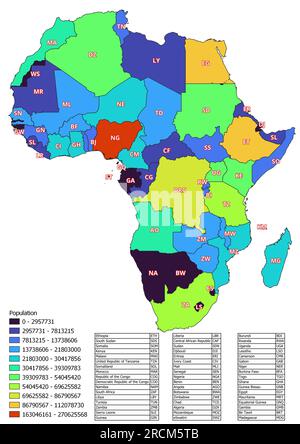 La carte de l'Afrique classée par le nombre d'habitants des pays Banque D'Images