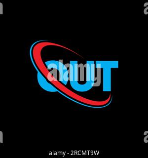 Logo OUT. Lettre de SORTIE. Logo lettre SORTIE. Initiales OUT logo lié avec cercle et logo monogramme majuscule. HORS typographie pour la technologie, les entreprises Illustration de Vecteur