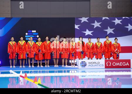 Fukuoka, Japon. 16 juillet 2023. FUKUOKA, JAPON - JUILLET 16 : Team China lors des Championnats du monde aquatiques 2023 match féminin USA contre Chine le 16 juillet 2023 à Fukuoka, Japon (photo Albert Ten Hove/Orange Pictures) crédit : Orange pics BV/Alamy Live News Banque D'Images