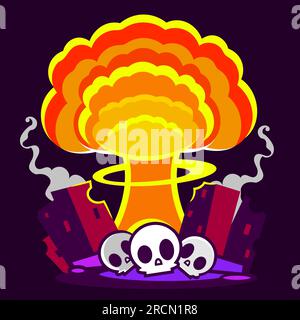 Bombe atomique en ville. Symbole de guerre, fin monde. Explosion nucléaire Illustration de Vecteur