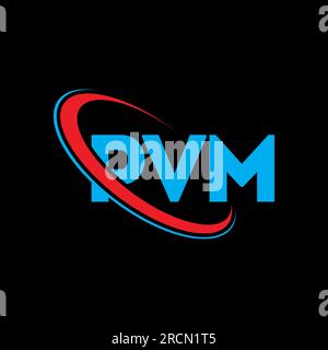 Logo PVM. Lettre PVM. Logo en forme de lettre PVM. Initiales logo PVM lié à un cercle et logo monogramme majuscule. Typographie PVM pour la technologie, les entreprises Illustration de Vecteur