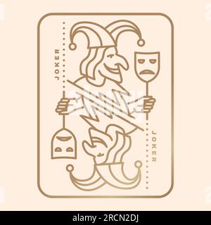 Carte à jouer Joker. Illustration vectorielle. Collection de joker de cartes à jouer royales ésotériques et magiques. Style minimaliste Line art Illustration de Vecteur