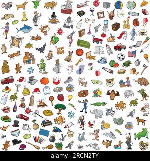 illustrations vectorielles d'une collection de dessins animés aléatoires Illustration de Vecteur