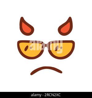 Triste diable avec lunettes visage doodle icône. Émoticône dans le style dessiné à la main isolé sur fond blanc Illustration de Vecteur