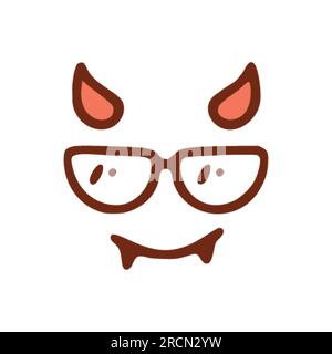 Diable avec lunettes visage doodle icône. Émoticône dans le style dessiné à la main isolé sur fond blanc Illustration de Vecteur