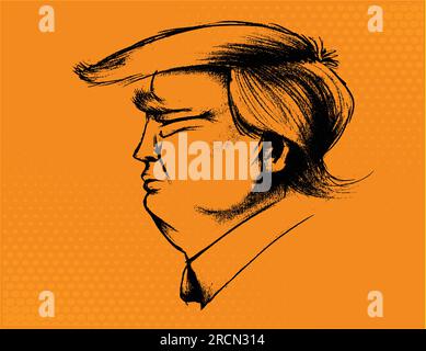 cartoon vector illustration of a Trump side profile caricature Stock Vector