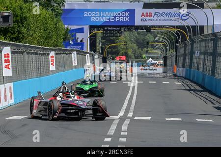 Rome, Italie. 15 juillet 2023. Pascal Wehrlein roule lors des qualifications de la première journée de compétition du FE Grand Prix de Rome 2023. Crédit : SOPA Images Limited/Alamy Live News Banque D'Images