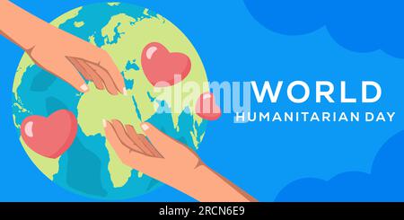 illustration de bannière horizontale de la journée humanitaire mondiale dans la conception plate Illustration de Vecteur