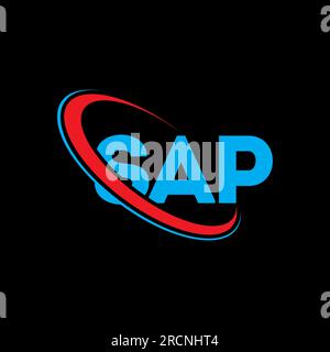 Logo SAP. Lettre SAP. Conception de logo de lettre SAP. Initiales logo SAP lié à un cercle et logo monogramme majuscule. Typographie SAP pour la technologie, les entreprises Illustration de Vecteur