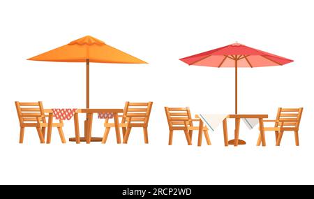 Table avec chaises et parasol pour parc de terrasse ou café illustration vectorielle a été isiolated sur whiteb ackground Illustration de Vecteur