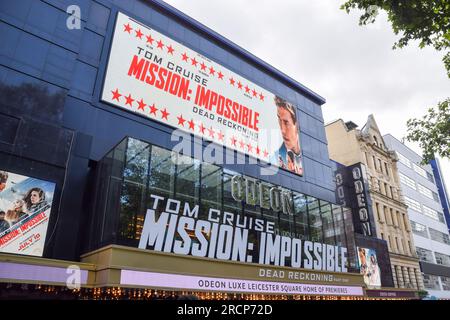 Londres, Royaume-Uni. 15 juillet 2023. Marquee à Odeon Leicester Square comme Mission Impossible - Dead Reckoning part One ouvre dans les cinémas britanniques. Banque D'Images