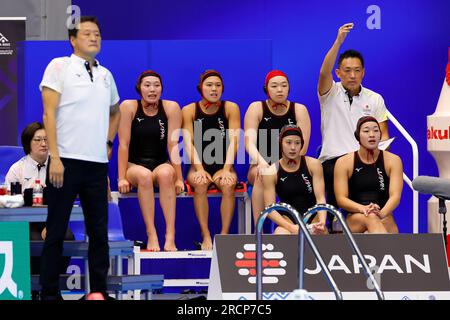 Fukuoka, Japon. 16 juillet 2023. FUKUOKA, JAPON - JUILLET 16 : remplaçantes du Japon lors du match de Waterpolo féminin des Championnats du monde aquatiques 2023 entre le Japon et la Nouvelle-Zélande le 16 juillet 2023 à Fukuoka, Japon (photo d'Albert Ten Hove/Orange Pictures) crédit : Orange pics BV/Alamy Live News Banque D'Images