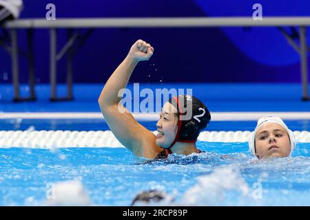 Fukuoka, Japon. 16 juillet 2023. FUKUOKA, JAPON - JUILLET 16 : Yumi Arima, du Japon, célèbre le match de Waterpolo féminin des Championnats du monde aquatiques 2023 entre le Japon et la Nouvelle-Zélande le 16 juillet 2023 à Fukuoka, Japon (photo Albert Ten Hove/Orange Pictures) crédit : Orange pics BV/Alamy Live News Banque D'Images