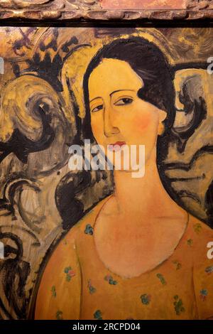 Amedeo Modigliani, Femme dans la robe jaune ; Portrait de Renée Modot ; Collection Cerruti, Villa Cerruti, Rose Room, Rivoli, Piémont, Italie Banque D'Images