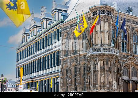 Gand, Belgique - 10 juillet 2010 : Stadhuis Gent. Hôtel de ville de Gand, bâtiment gouvernemental partiellement construit dans le style gothique, et partiellement de style renaissance. Banque D'Images