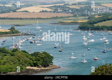 Salcombe, Devon, Royaume-Uni - 15 juillet 2023 : vue de l'estuaire de Kingsbridge, avec Salcombe Harbour au premier plan et West Charleton en arrière-plan Banque D'Images