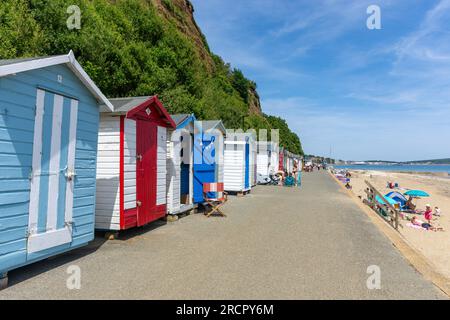 Cabanes de plage colorées sur la promenade, Small Hope Beach, Shanklin, île de Wight, Angleterre, Royaume-Uni Banque D'Images