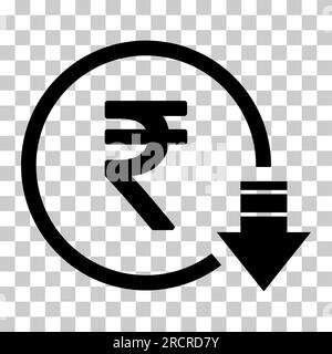 Réduction des coûts - icône réduire roupie.Symbole vectoriel isolé sur fond . Illustration de Vecteur