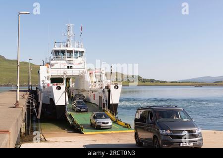 The Caledonian MacBrayne Car Ferry from Raasay Unloading at the Jetty at Sconser on the Isle of Skye Stock Photo