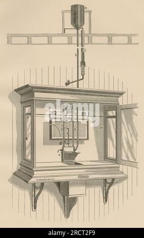 Gravure antique de 1878 du rapport annuel de l'Observatoire météorologique de New York par Daniel Draper, représentant la jauge de pluie et de neige de Draper. SOURCE : GRAVURE ORIGINALE Banque D'Images