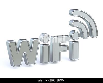 Illustration de rendu du signe WiFi en acier 3D isolée sur fond blanc Banque D'Images