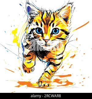 Peinture numérique frappante d'un chat avec des lignes audacieuses et dynamiques, transmettant un sentiment d'énergie sauvage et sauvage. L'illustration capture l'essence du Illustration de Vecteur