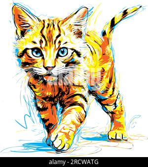 Peinture numérique frappante d'un chat avec des lignes audacieuses et dynamiques, transmettant un sentiment d'énergie sauvage et sauvage. L'illustration capture l'essence du Illustration de Vecteur