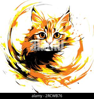 Peinture numérique frappante d'un chat avec des lignes audacieuses et dynamiques, transmettant un sentiment d'énergie sauvage et sauvage. L'illustration capture l'essence du Illustration de Vecteur