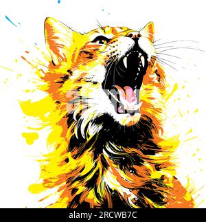 Peinture numérique frappante d'un chat avec des lignes audacieuses et dynamiques, transmettant un sentiment d'énergie sauvage et sauvage. L'illustration capture l'essence du Illustration de Vecteur