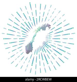 Forme de la Norvège, éclat de soleil polygonal. Carte du pays avec des rayons d'étoiles colorés. Norvège illustration en numérique, technologie, Internet, style réseau. Illustration de Vecteur