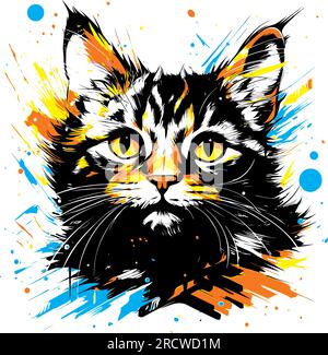 Peinture numérique frappante d'un chat avec des lignes audacieuses et dynamiques, transmettant un sentiment d'énergie sauvage et sauvage. L'illustration capture l'essence du Illustration de Vecteur