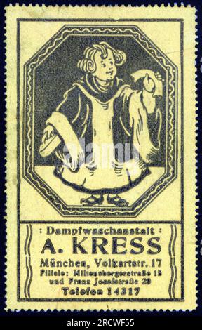 Publicité, blanchisserie, blanchisserie à vapeur A. Kress, Munich, timbre-affiche, vers 1910, DROITS-SUPPLÉMENTAIRES-AUTORISATION-INFO-NON-DISPONIBLE Banque D'Images